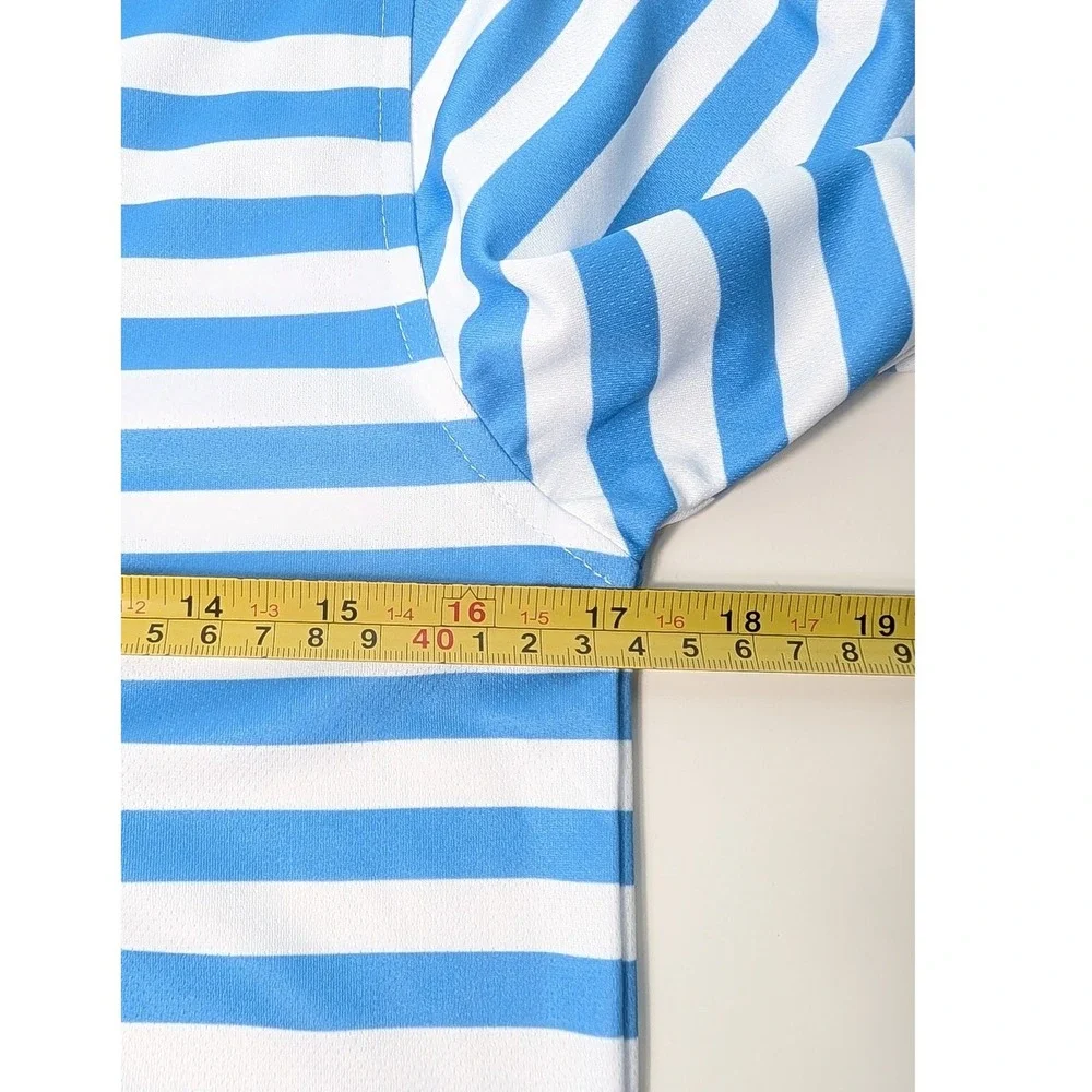 Chaps Polo Shirt Boys Size L 14/16 Azure Blue White Striped Performance NWT